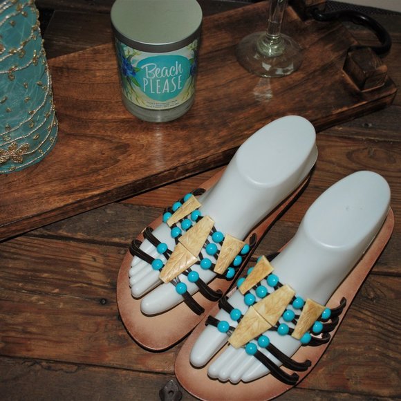 New Chadwicks Turquoise and Shell Beaded Sandal - Picture 7 of 7